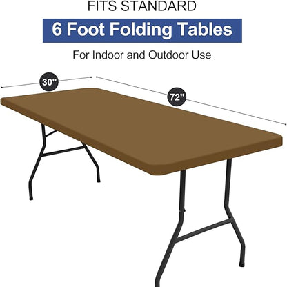 homing 2 Pack Rectangle Table Cloth, Elastic Fitted Fabric Tablecloth Fits for 6 Foot Folding Tables, Washable Table Cover for Picnic, Camping, Indoor & Outdoor (Brown, 30" x 72")