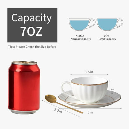 Bone China Tea Cups and Saucers Set – White Luxury Fine Porcelain Mugs - Image 5