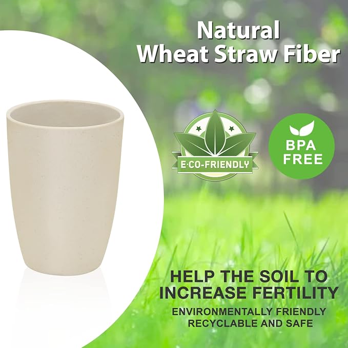 Mfacoy Wheat Straw Cups Set of 6, 12 oz Unbreakable Drinking, Stackable Tumbler - Image 2
