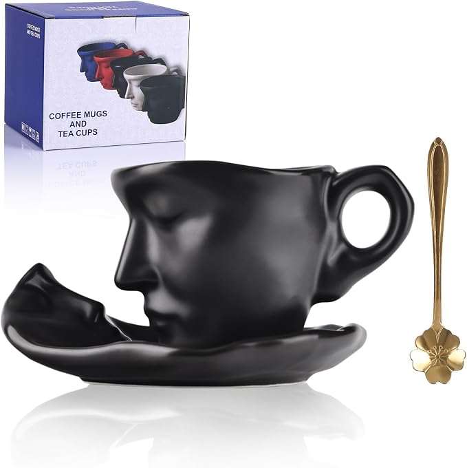 Tea Cup and Saucer Set Ceramic Kissing Couple Coffee Mug Set by oliruim