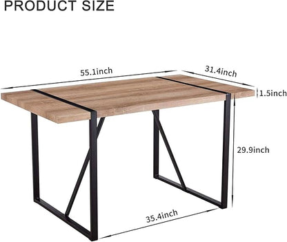 55'' Dining Table for 4-6, Wood Kitchen Table with Metal Legs, Dinner Table for 4-6 for Home Dining Room Living Room
