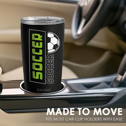 SANDJEST Soccer Tumbler 20oz Stainless Steel Insulated, Travel Coffee Cup - Image 6
