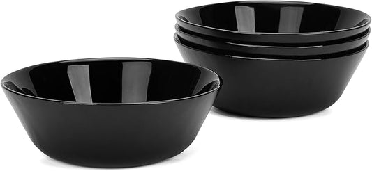 16OZ Black Opal Glass Cereal and Soup Bowl Set of 4, 6 inch Dishwasher & Microwave Safe Round Bowls for Salad and Rice