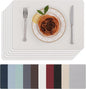 SHACOS Placemats Set of 6 Faux Leather Waterproof Wipeable PU Non-Slip Vinyl Place Mats Heat Resistant Table Mats for Kitchen Dining Table Indoor Outdoor, White