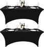2-Pack 4ft Black Spandex Table Covers for Rectangular Folding Tables - Wrinkle Resistant Stretch Tight Table Cloths - Ultimate Fitted Table Protector for Parties, Banquet, and Wedding