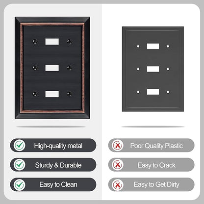 Metal Wall Plate for Electrical Outlets, Decorative Aged Bronze Switch Plates Outlet Cover, Light Switch Cover Plate, 3-Gang Wall Plates (Triple Toggle, 1 Pack)