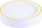 bUCLA 30PCS White and Gold Plastic Dinner Plates Disposable - 10.25inch Premium White Gold Rim Plates, Ideal for Wedding & Party