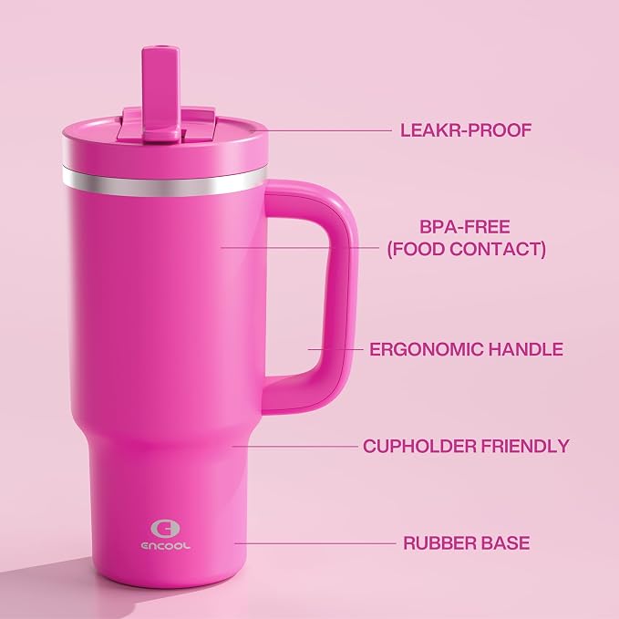 ENCOOL 32 oz Tumbler with Handle and Straw: Stainless Steel Insulated Tumbler - Image 3