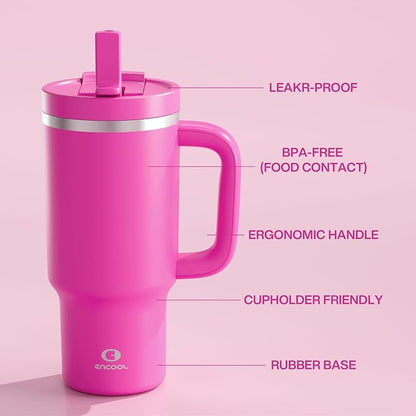 ENCOOL 32 oz Tumbler with Handle and Straw: Stainless Steel Insulated Tumbler - Image 3
