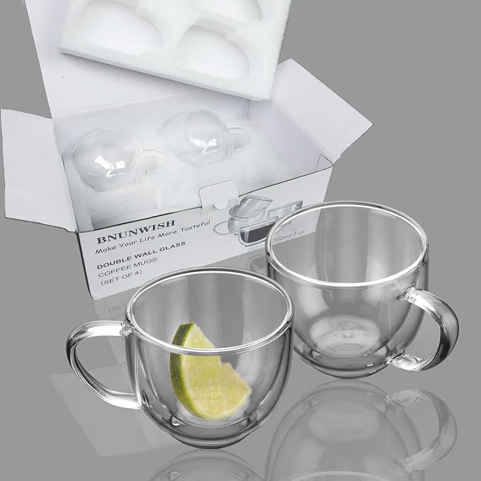 Double Wall Glass Expresso Coffee Mugs Set Of 4 Insulted Clear Cappuccino - Image 5