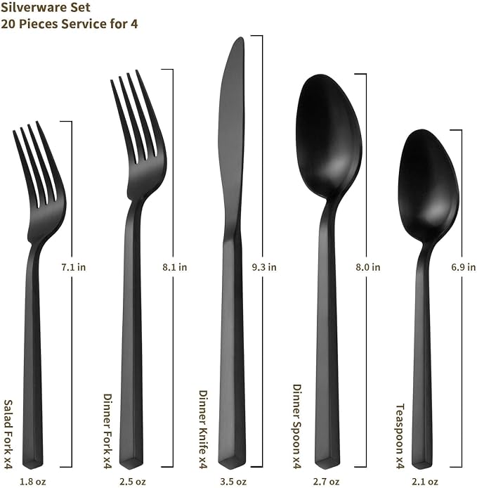 Alata Cube Black 20-Piece Forged Silverware Set Stainless Steel Flatware Set - Image 5