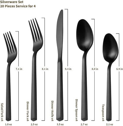 Alata Cube Black 20-Piece Forged Silverware Set Stainless Steel Flatware Set - Image 5