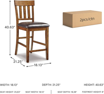 Signature Design by Ashley Ralene Traditional 26" Counter Height Faux Leather Seat Barstool, 2 Count, Brown