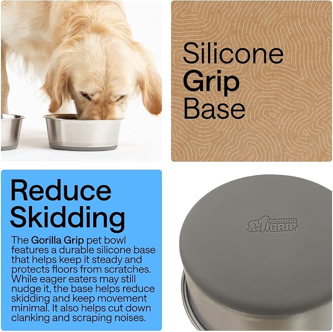 GORILLA GRIP Dog Bowls, Food Grade 304 Stainless Steel, Holds 4 Cups Each Food - Image 3