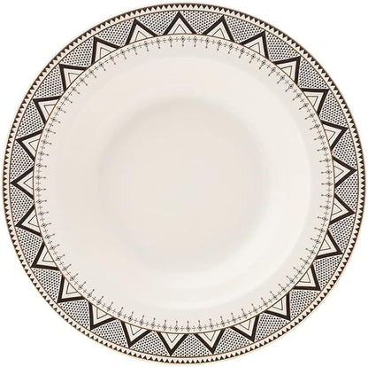 Karaca Globe 24-Piece Dinnerware Set for 6 People - Kitchen Dish Set for Salad, Soup, Pasta, Noodle & More - Modern Chic Porcelain Dishware Plate Set (White with Black Triangle Design)