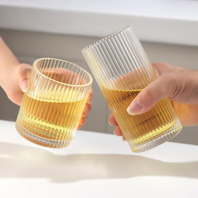 Ribbed Drinking Glasses 8pcs, 12oz and 10oz Glassware, Tumbler Glasses Cup Set - Image 5