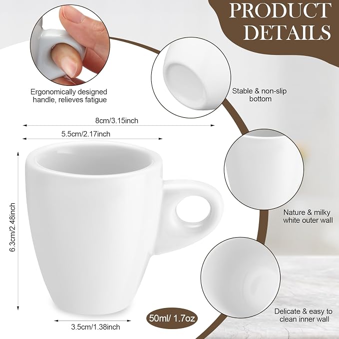Reallnaive 16 Pcs 1.7 oz Porcelain Espresso Cup Set White Tiny Ceramic Coffee & - Image 2