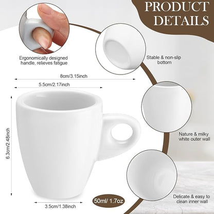 Reallnaive 16 Pcs 1.7 oz Porcelain Espresso Cup Set White Tiny Ceramic Coffee & - Image 2