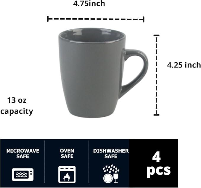 Coupe Stoneware Set of 4 Coffee Mugs, Dark Gray - Image 3