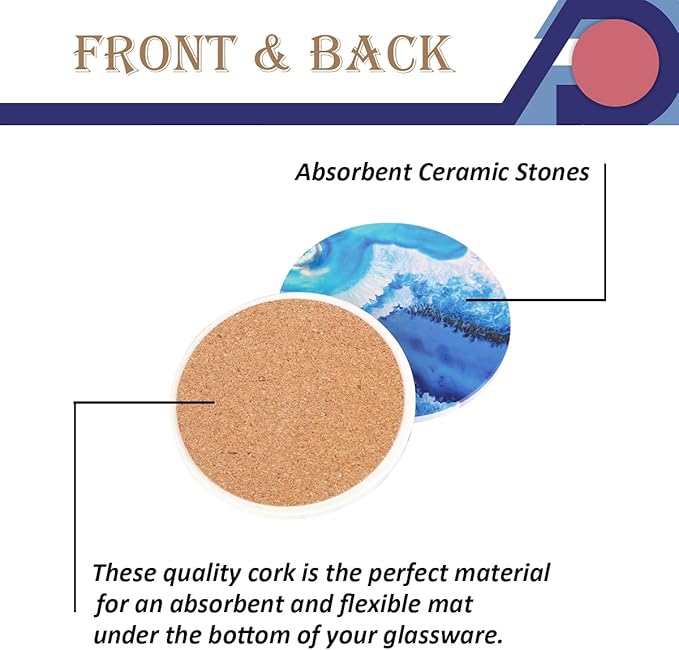 4-Piece Round Absorbent Ceramic Coaster Set with Cork Base – Durable Drink Coasters for Mugs, Cups, and Tabletop Protection (Neshville)