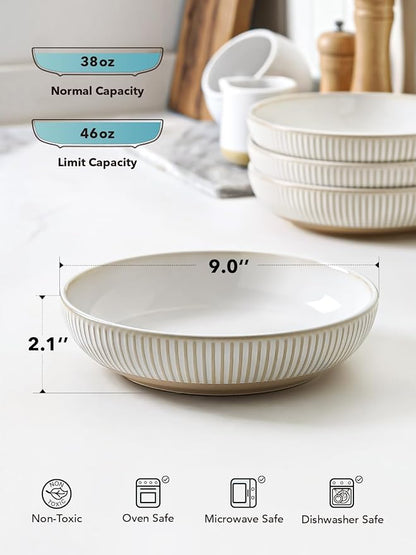 LE TAUCI Pasta Bowls 46oz, Large Salad Bowl, Ceramic Embossment Stoneware - Image 4