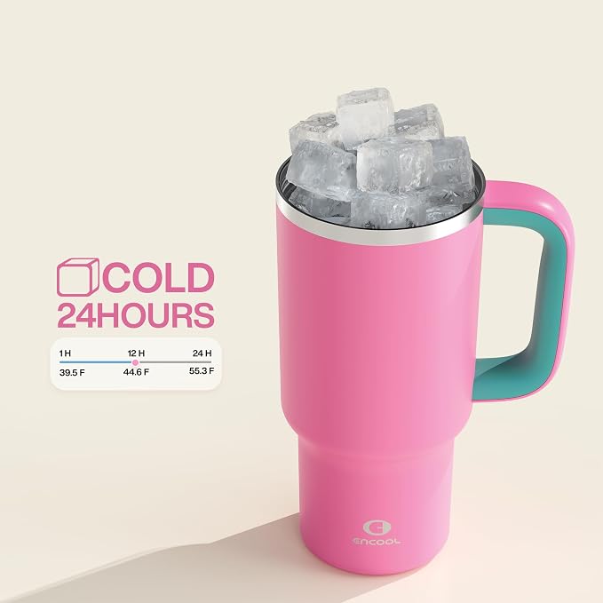ENCOOL 32 oz Tumbler with Handle and Straw: Stainless Steel Insulated Tumbler - Image 5