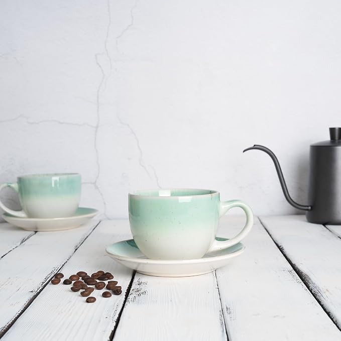 Bosmarlin Ceramic Cappuccino Cup and Saucer Set of 2, 10 Oz, Dishwasher and - Image 4