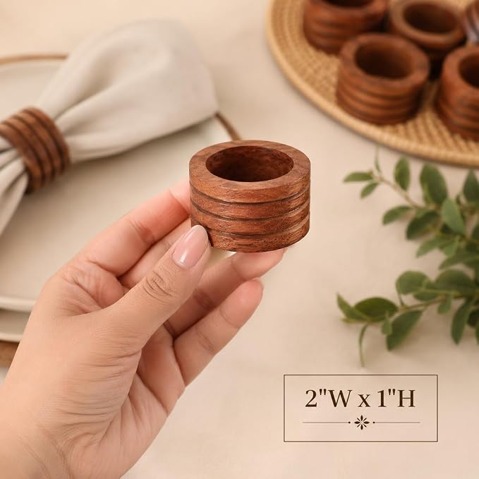 Handcrafted Wooden Napkin Rings, Hardwood Dinner Napkin Holders Set of 12 - Image 4