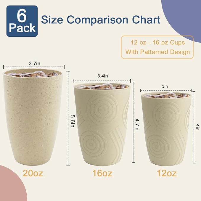 Wheat Straw Cups 6 PCS - 16 OZ Cup Set - Image 6