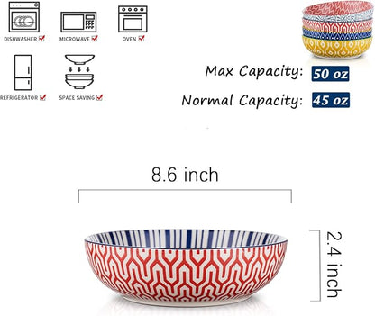 Selamica Ceramic 50 Ounce Pasta Bowls Set of 4, 8.6 Inch Large Salad Bowls - Image 2