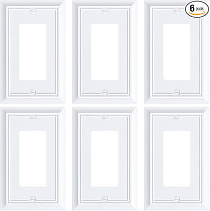 6-Pack Decorator Wall Plate Cover, Pure White Decorative Switch Plates and Outlet Covers, Durable Natural Bamboo Fiber Wall Plates for Electrical Outlets, Receptacle, GFCI Outlet, Dimmer Switch