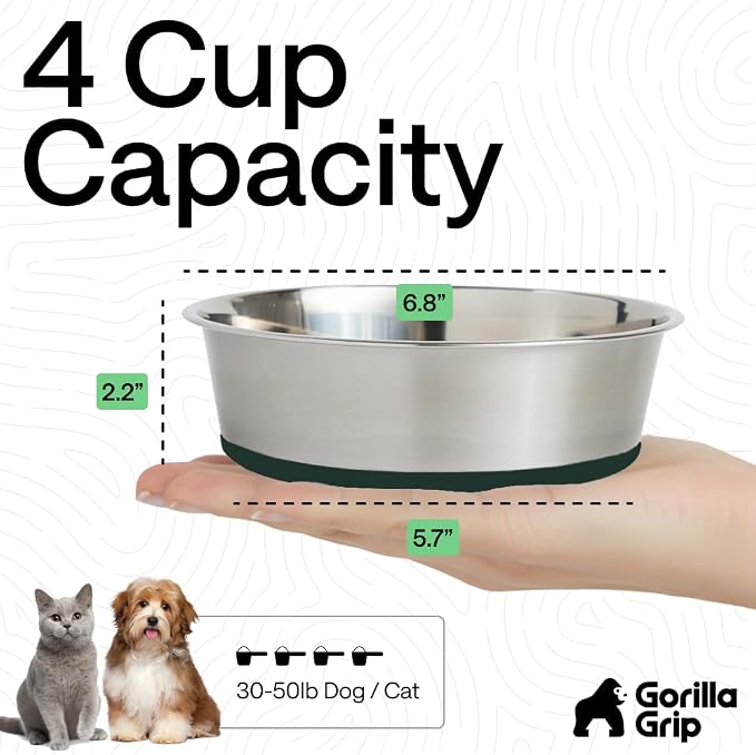 GORILLA GRIP Dog Bowls, Food Grade 304 Stainless Steel, Holds 4 Cups Each Food - Image 4