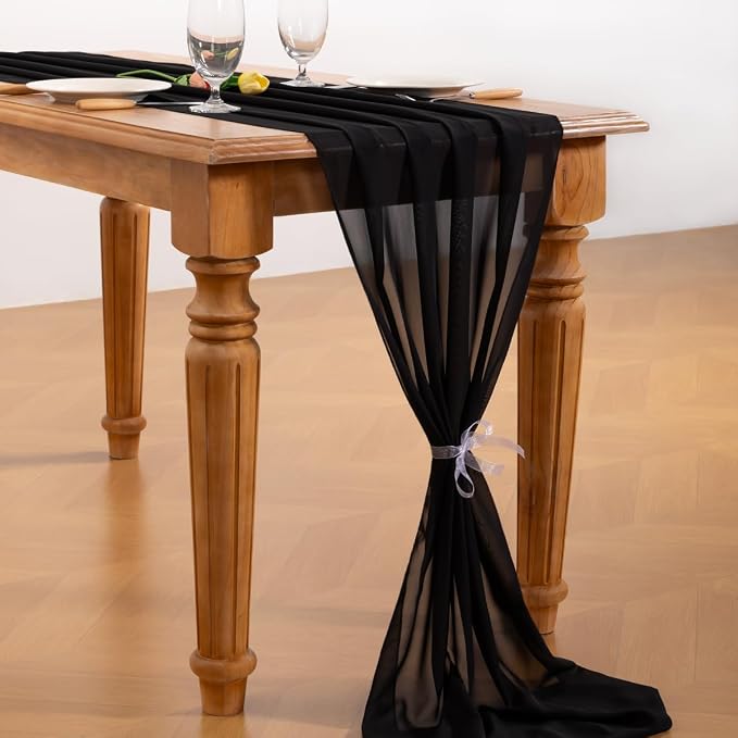 Black Halloween Chiffon Table Runner Fall Boho Wedding Birthday Party Decor | - Image 4