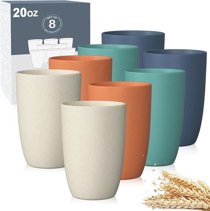 Wrova Wheat Straw Cups 8 PCS Good Alternative to Plastic Reusable Cups 20 oz by WROVA