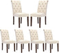 COLAMY Tufted Dining Chairs Set of 6, Accent Parsons Diner Chair Upholstered Fabric Stylish Kitchen Chairs with Solid Wood Legs, Beige