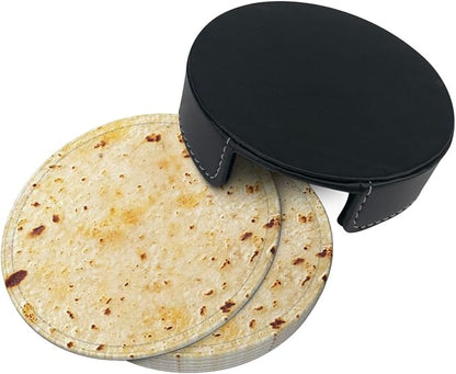 Tortilla Coasters for Drinks Set of 6, Round Leather Coaster - Image 9