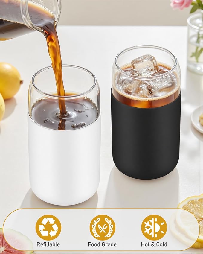 sungwoo Glass Cups with Lids and Straws, 4 Pack 16OZ Iced Coffee Cups with - Image 7