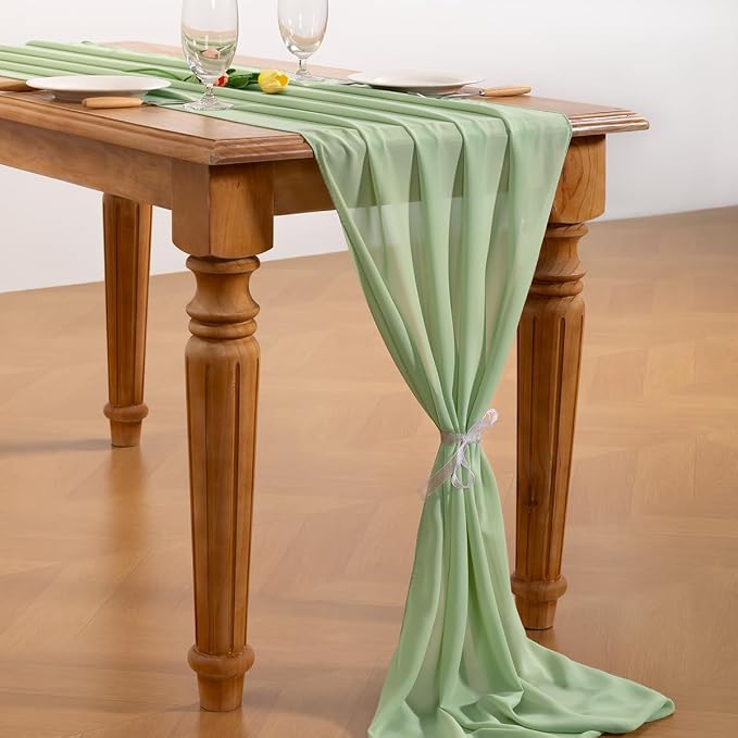 Sage Green Chiffon Table Runner Summer Boho Wedding Birthday Party Decor | 10ft - Image 4