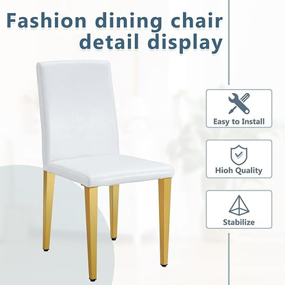 White Dining Chairs Set of 8,Faux Leather with Gold Metal Legs,Armless Kitchen Room Chairs Set of 8,Max Load 300 Lbs,High Back Modern Design for Home Kitchen Living Room Bedroom