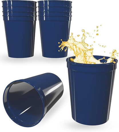 PartyPrints 10 Pack 16 oz Navy Blue Reusable Blank Plastic Cups, Stadium Cups by PartyPrints