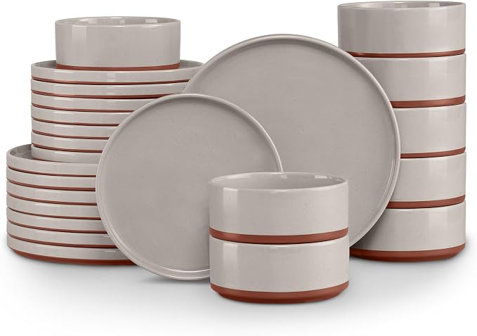 LIANYU Plates and Bowls Sets, 24 Pieces Stoneware Dinnerware Set by LIANYU