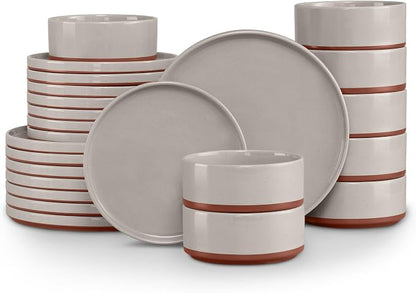 LIANYU Plates and Bowls Sets, 24 Pieces Stoneware Dinnerware Set by LIANYU