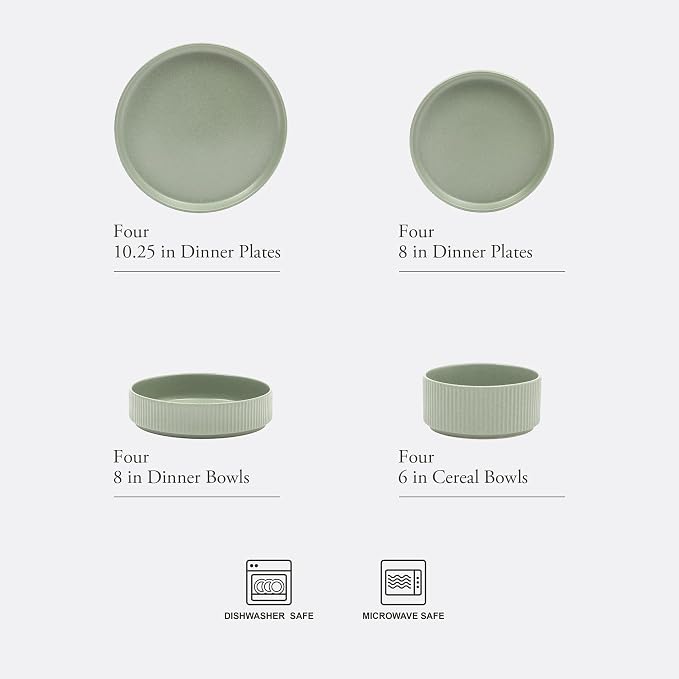 Gibson Elite Deerfield 16-Piece Stoneware Dinnerware Set – Matte Green - Image 2