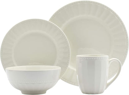 Tabletops Gallery Embossed Bone White Porcelain Round Dinnerware Collection- by TabletopsGallery