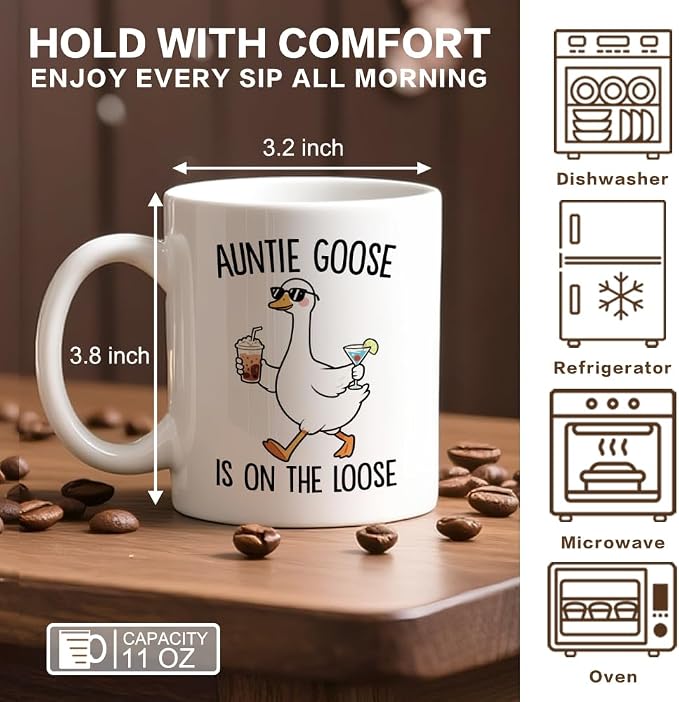 Auntie Goose Is on the Loose 11 oz Funny Ceramic Coffee Mug | Silly Goose - Image 2