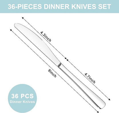 36 Pieces Butter Knives Set - 9 Inches Butter Knife, Food Grade Stainless Steel Dinner Knives Set, Mirror Polished Knife Silverware for Home, Restaurant, Kitchen, Dishwasher Safe