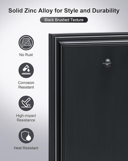2-Pack Single Blank Wall Plates, Durable Solid Zinc Alloy Blank Outlet Covers, Decorative Black Wall Plate Cover for Unused Outlets/Switches, Corrosion Resistant