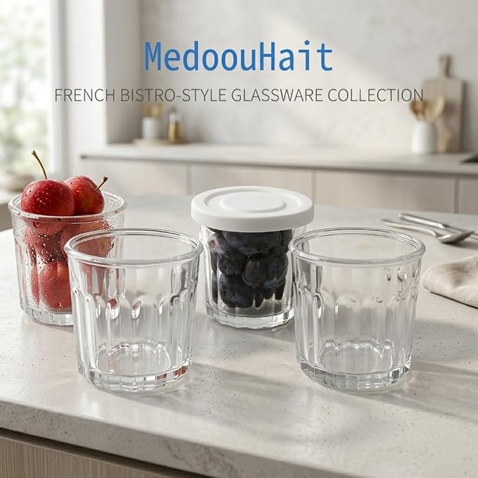 Working Glass Cups with Lids Set of 4, 13.5oz Thick Glass Tumblers | Classic - Image 2