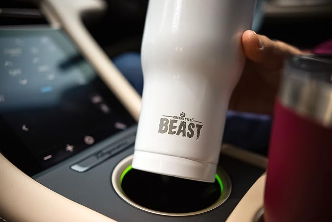 BEAST Insulated Coffee Mug – 900 ml I Arctic White I Stainless Steel I Reusable, Insulated Cups I 2 Straws and Cleaning Brush, Double Walled Travel Coffee Thermos I Hot or Iced Coffee