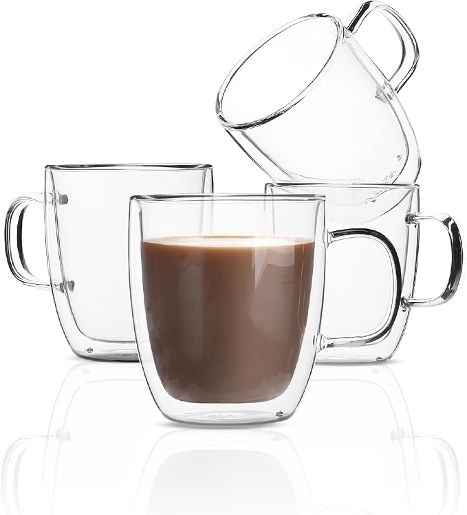 BTaT- Double Walled Glass Coffee Mugs, 12 oz, Glass Coffee Cups by BrewToATea